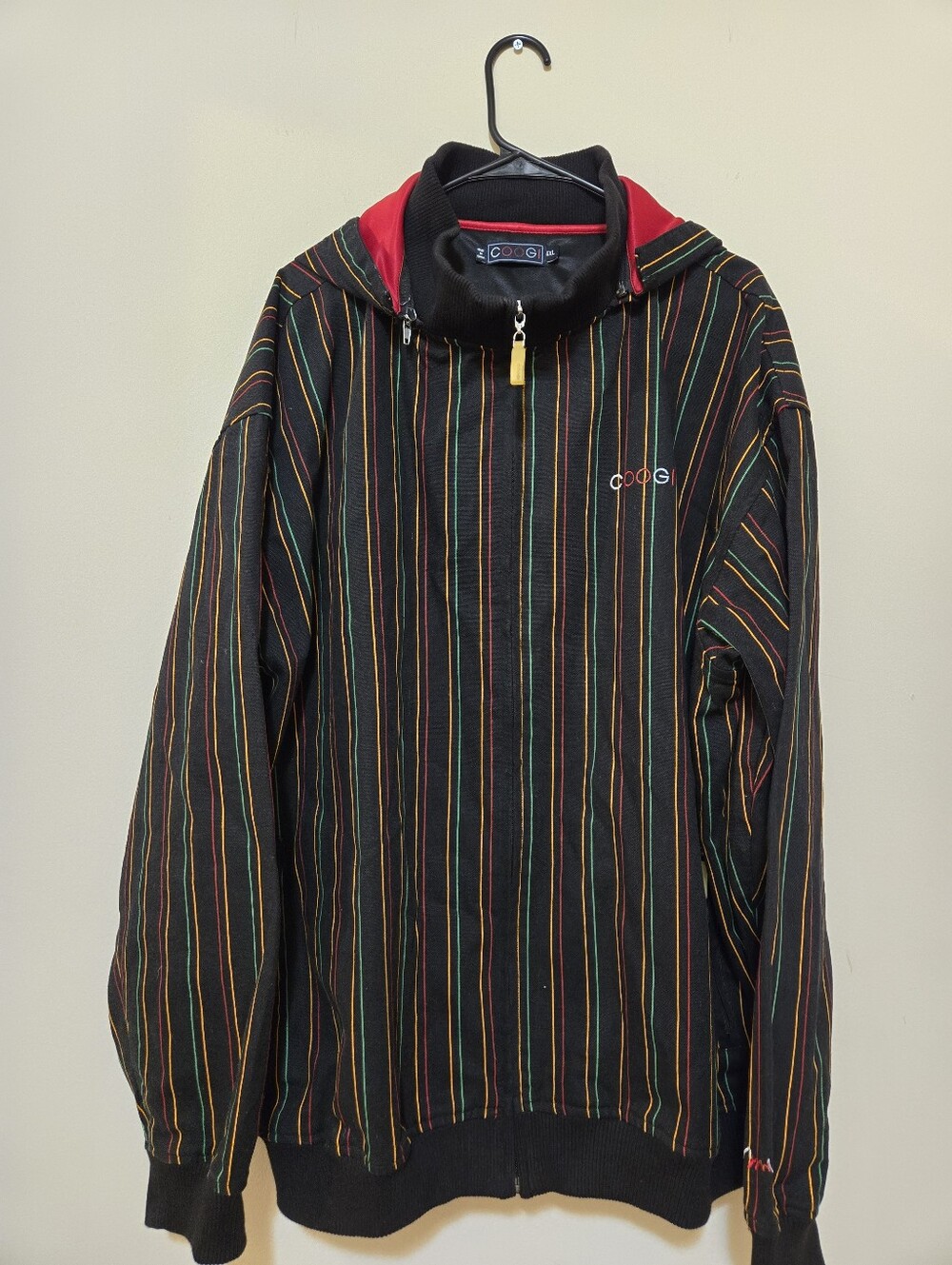 Vintage COOGI Black Jacket with Multicolor Stripes